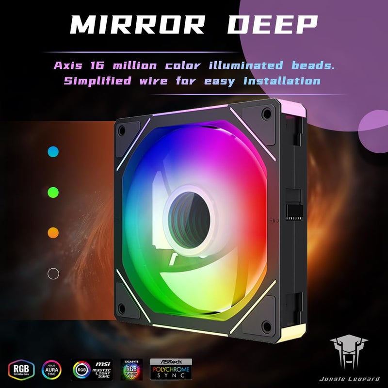 Jungle Leopard Interstellar V1 120mm Case Fan, Infinity Mirror Module Daisy-Chain 5V ARGB PWM PC Fan Triple Pack Suitable for Computer Case & CPU Cooling(Black-3 Pack) - Image 4